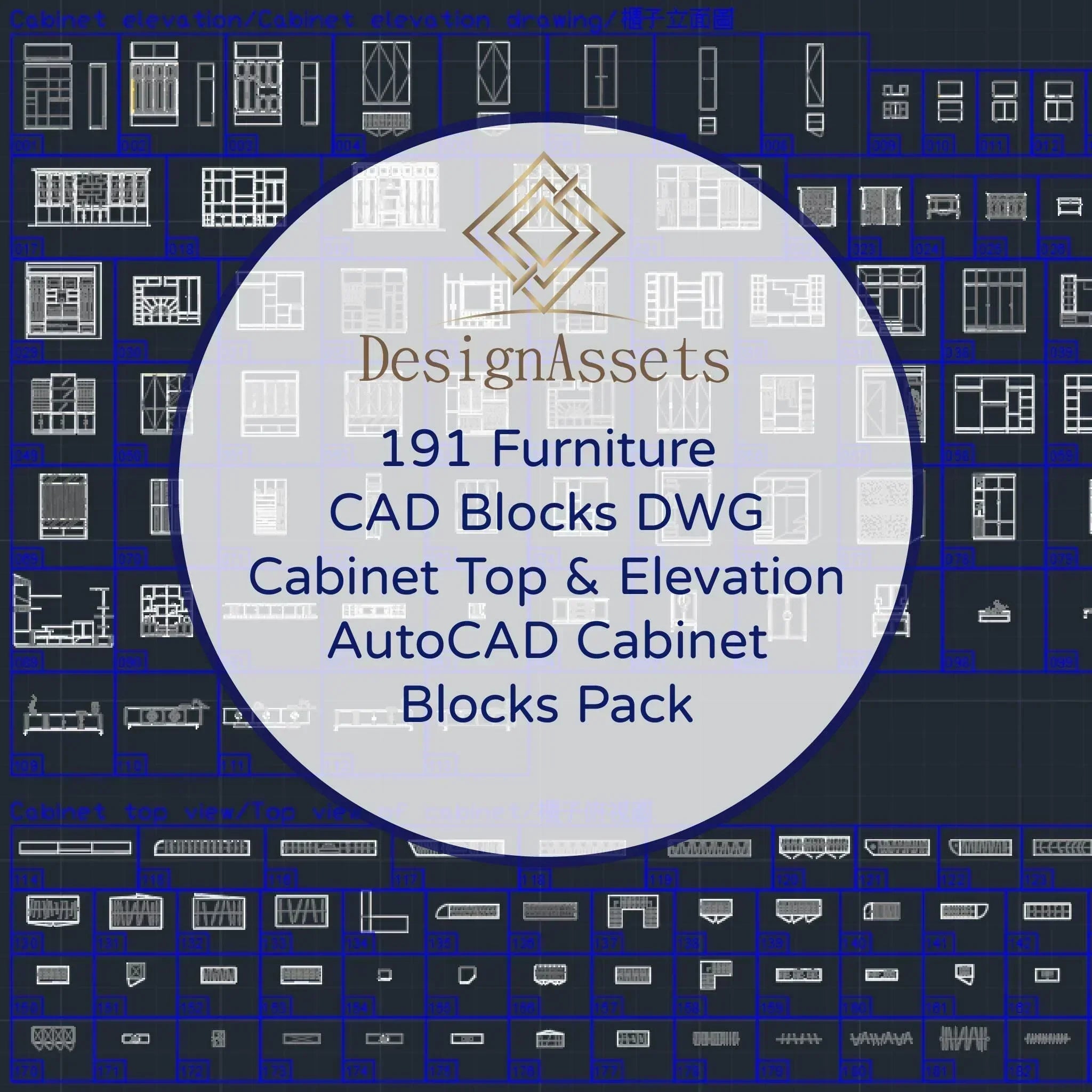 191 Furniture CAD Blocks DWG – Cabinet Top & Elevation | AutoCAD Cabinet Blocks Pack - DesignAssets