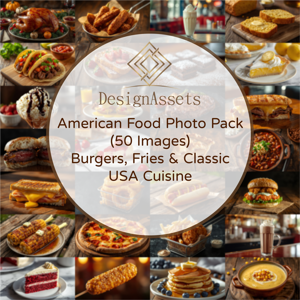 American Food Photo Pack (50 Images) – Burgers, Fries & Classic USA Cuisine