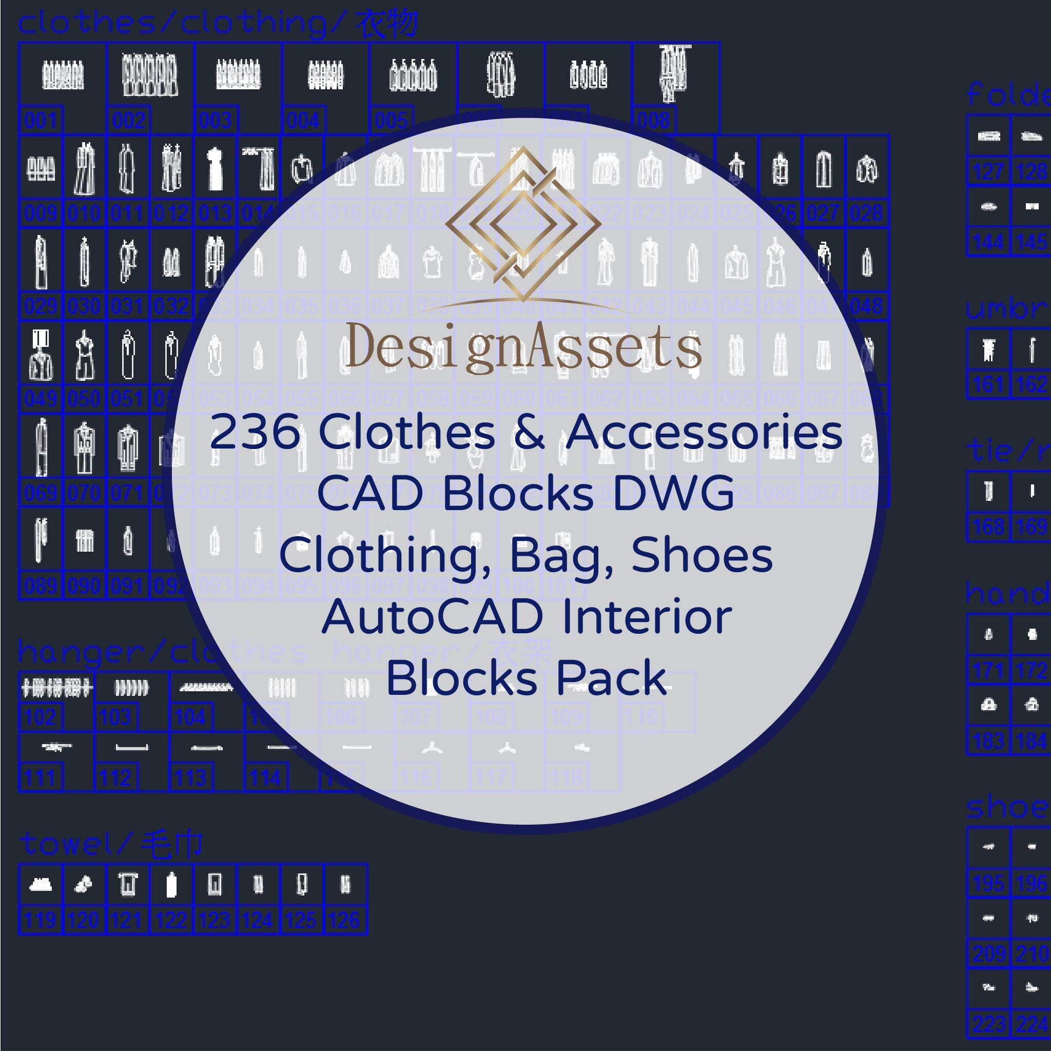 236 Clothes & Accessories CAD Blocks DWG – Clothing, Bag, Shoes | AutoCAD Interior Blocks Pack