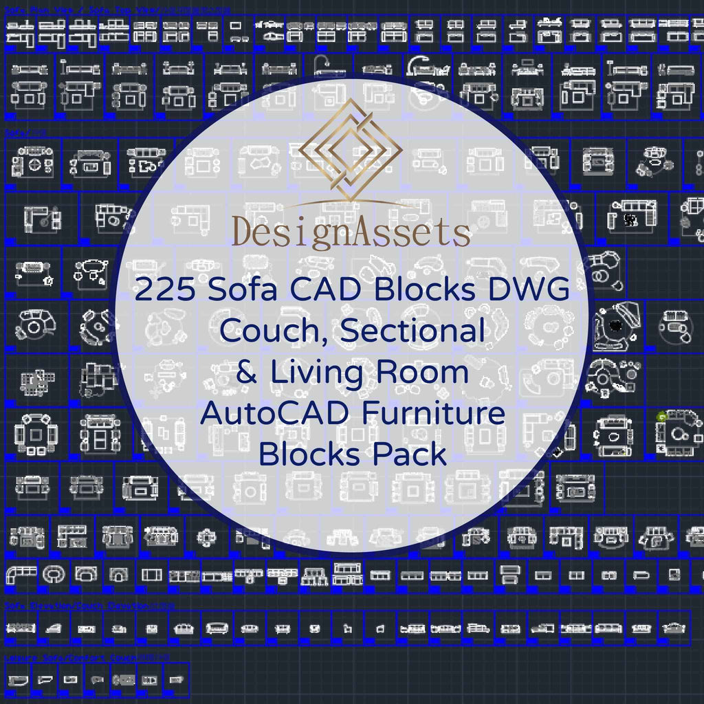 225 Sofa CAD Blocks DWG – Couch, Sectional & Living Room | AutoCAD Furniture Blocks Pack