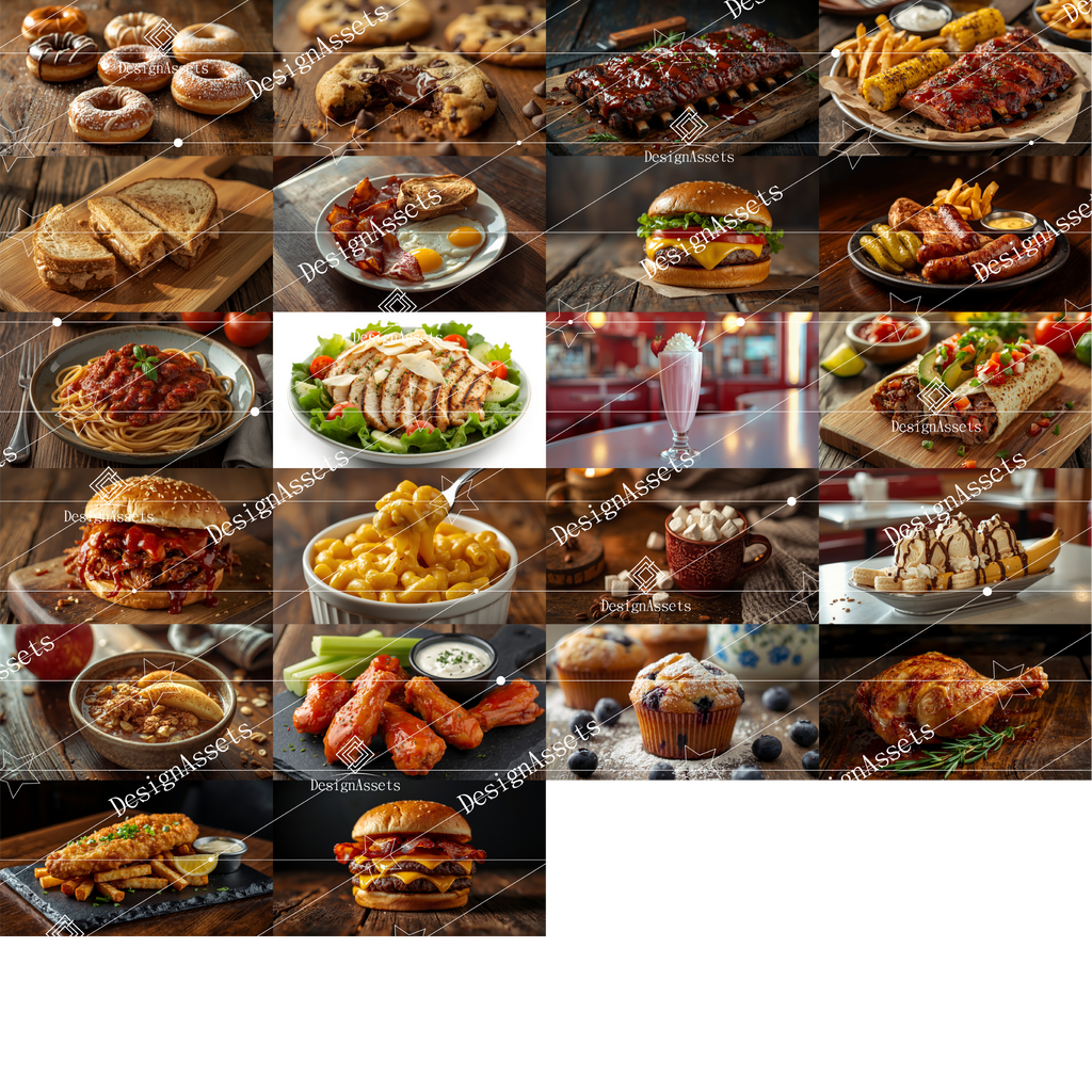 American Food Photo Pack (50 Images) – Burgers, Fries & Classic USA Cuisine