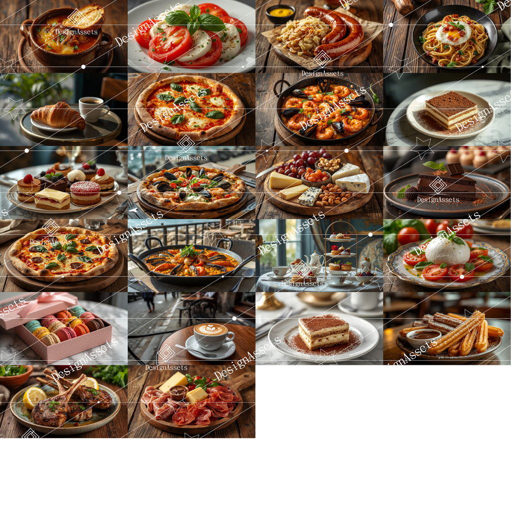 European Food Photo Pack (50 Images) – Pasta, Steak, Bread & Classic European Cuisine