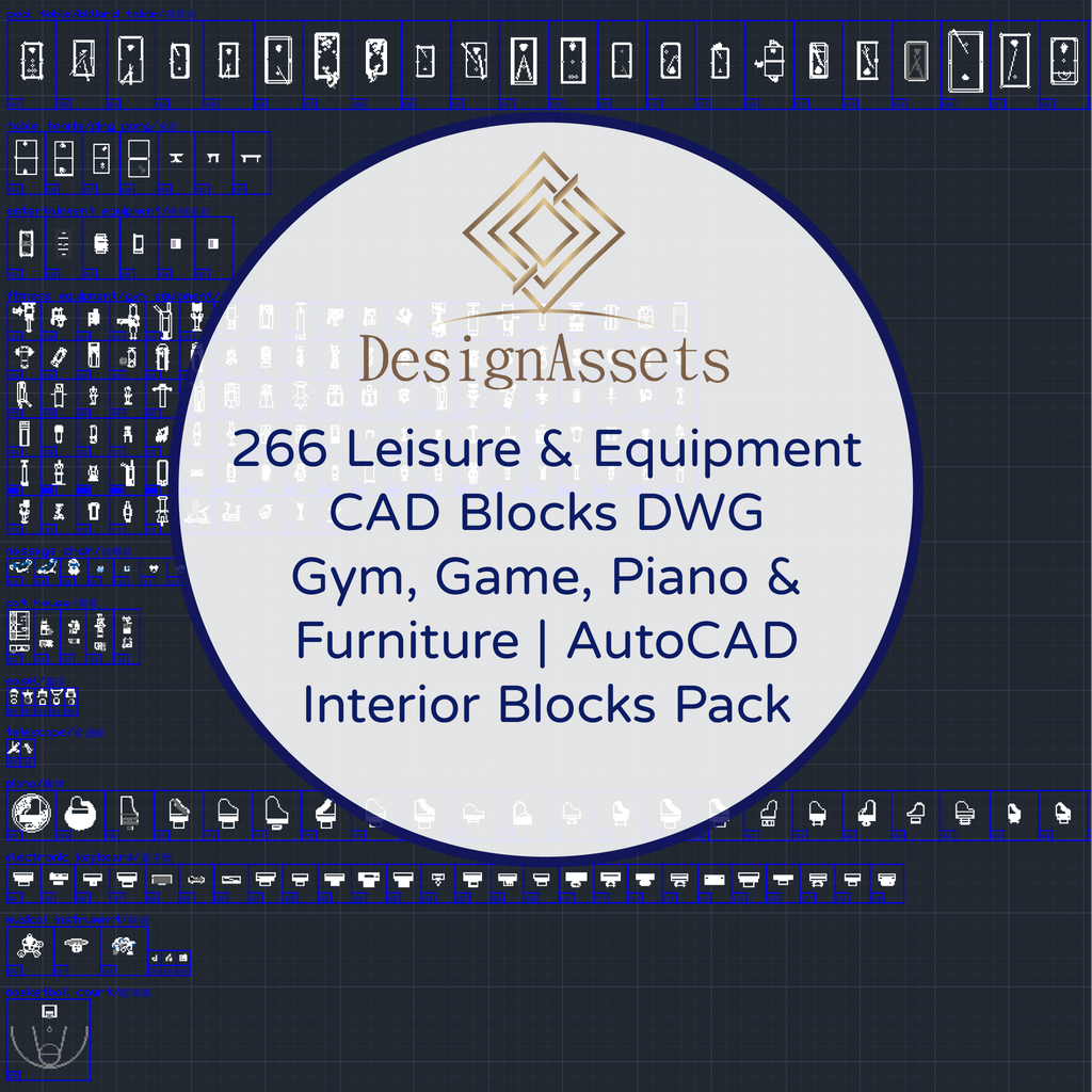 266 Leisure & Equipment CAD Blocks DWG – Gym, Game, Piano & Furniture | AutoCAD Interior Blocks Pack - DesignAssets