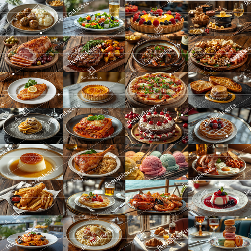 European Food Photo Pack (50 Images) – Pasta, Steak, Bread & Classic European Cuisine