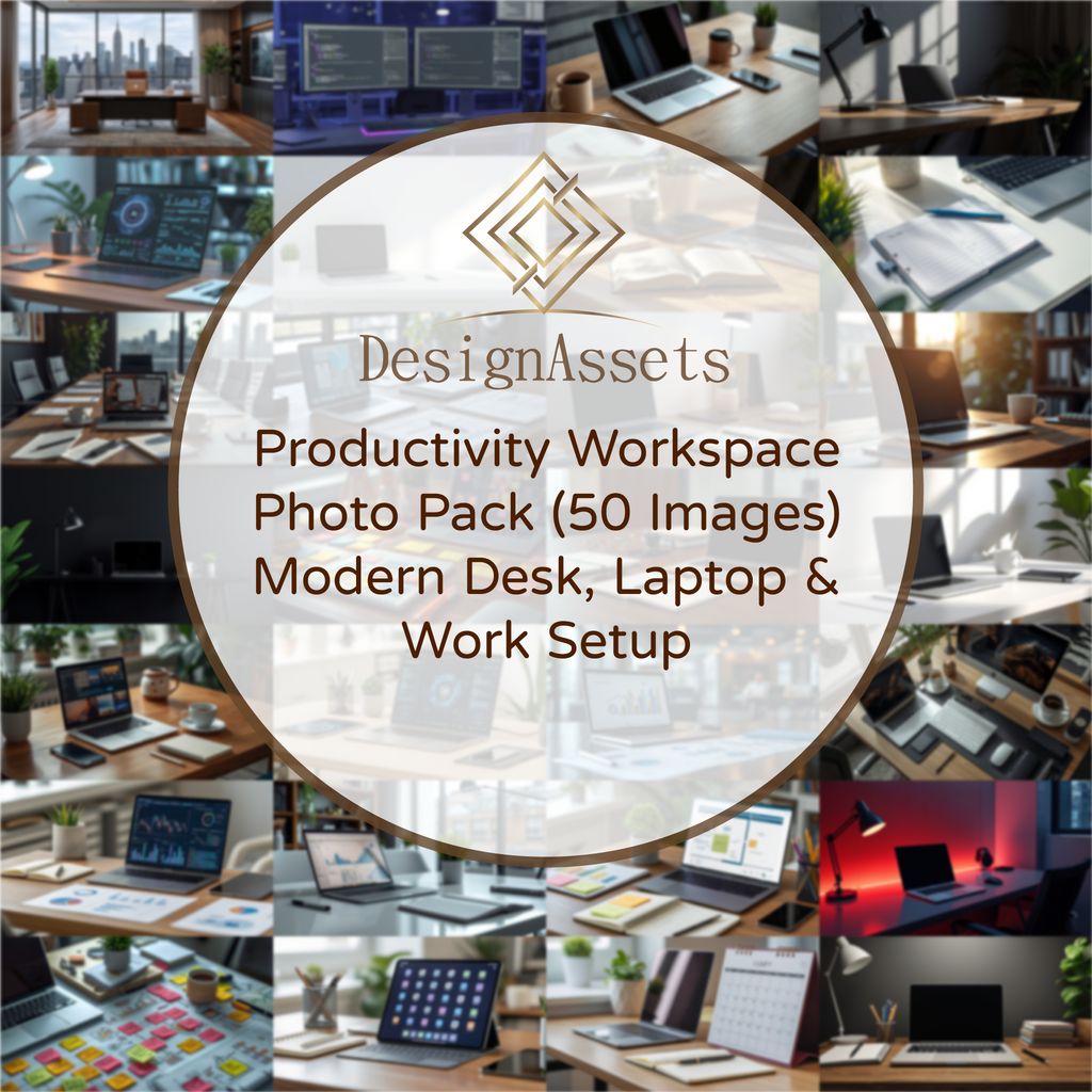 Productivity Workspace Photo Pack (50 Images) – Modern Desk, Laptop & Work Setup - DesignAssets