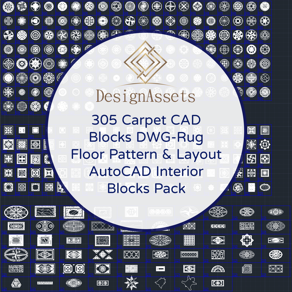 305 Carpet CAD Blocks DWG – Rug, Floor Pattern & Layout | AutoCAD Interior Blocks Pack - DesignAssets