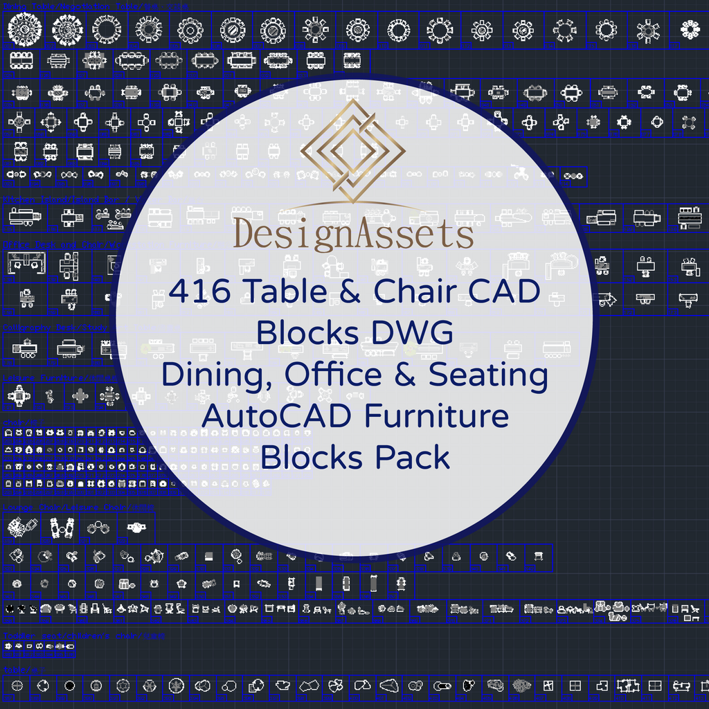 416 Table & Chair CAD Blocks DWG – Dining, Office & Seating | AutoCAD Furniture Blocks Pack - DesignAssets