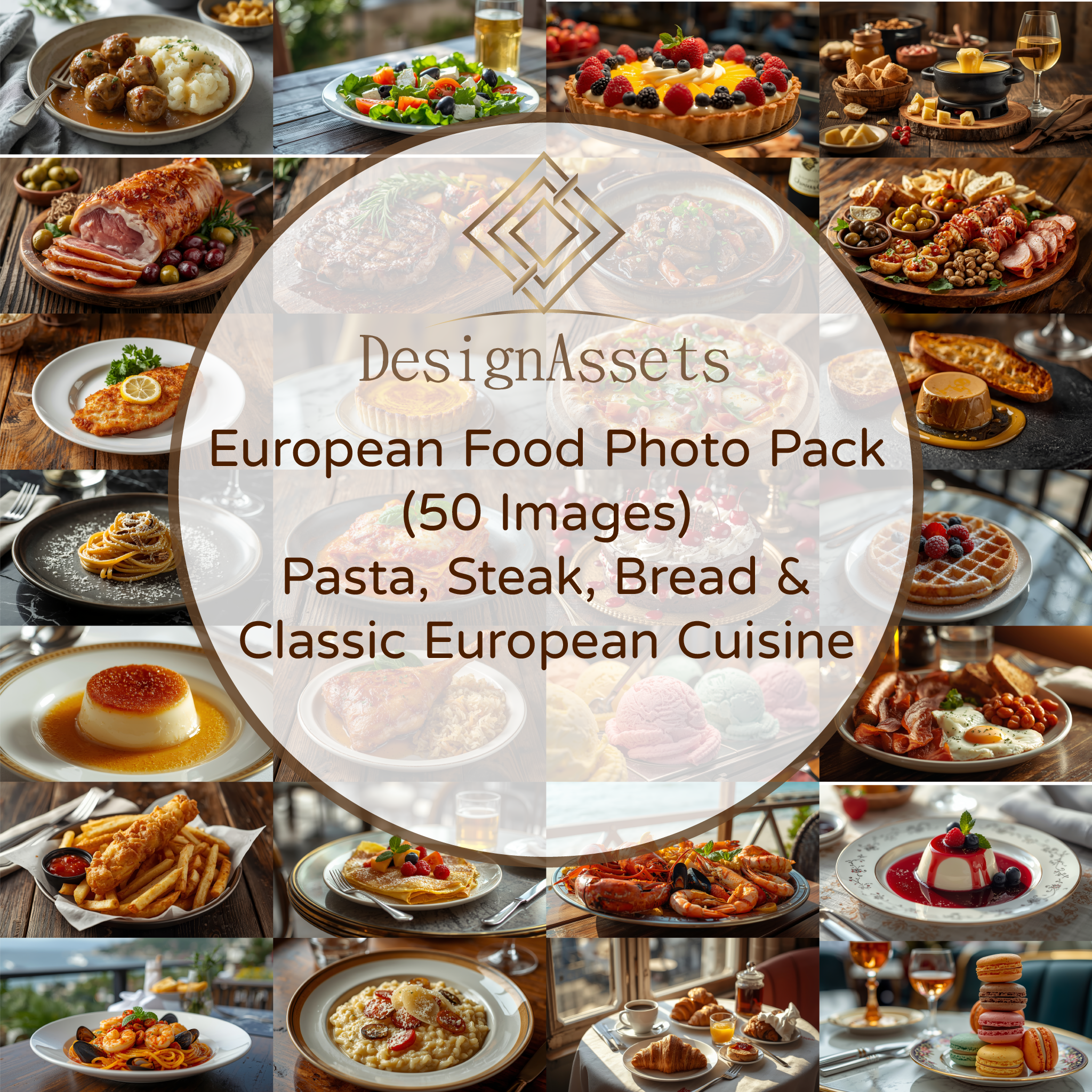 European Food Photo Pack (50 Images) – Pasta, Steak, Bread & Classic European Cuisine