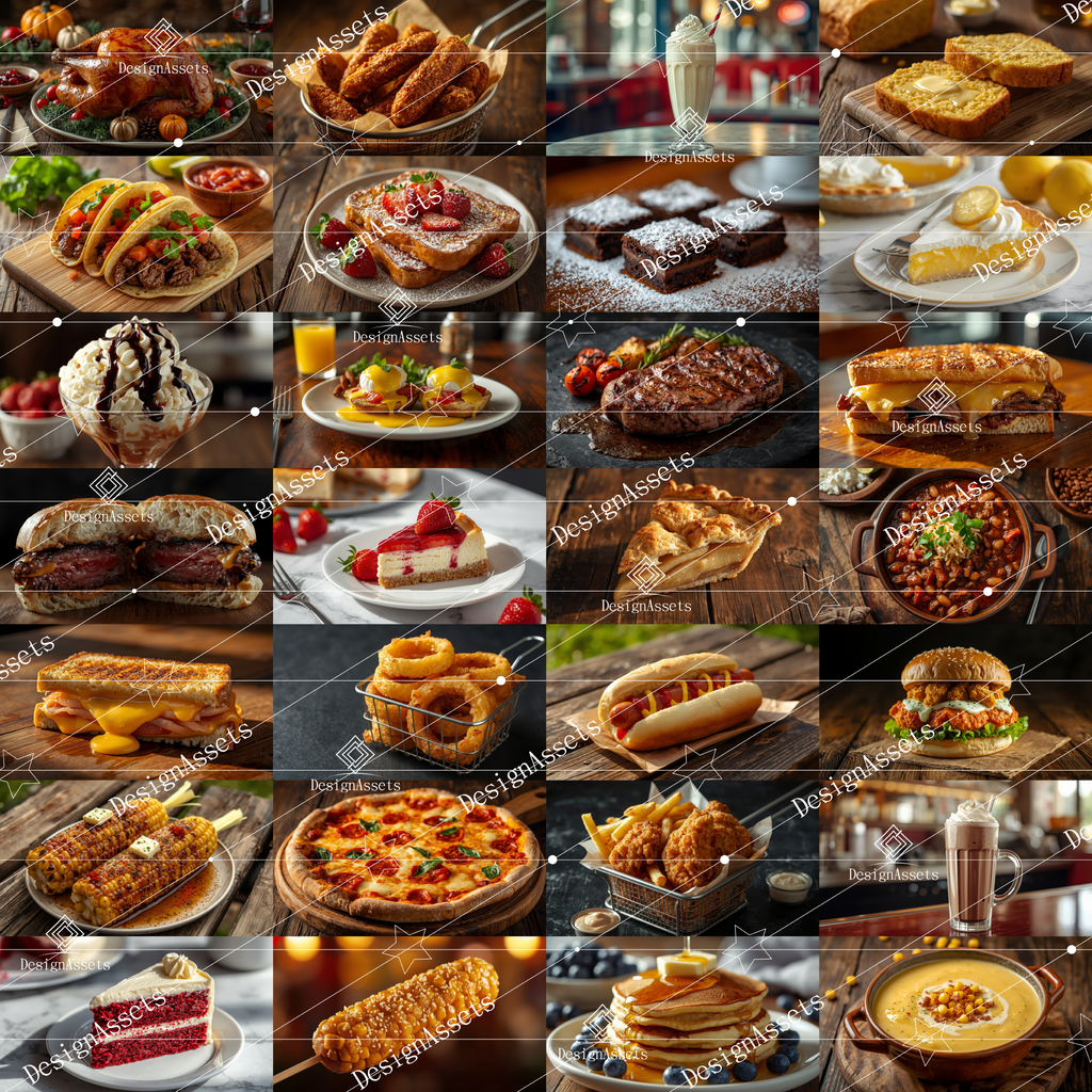 American Food Photo Pack (50 Images) – Burgers, Fries & Classic USA Cuisine