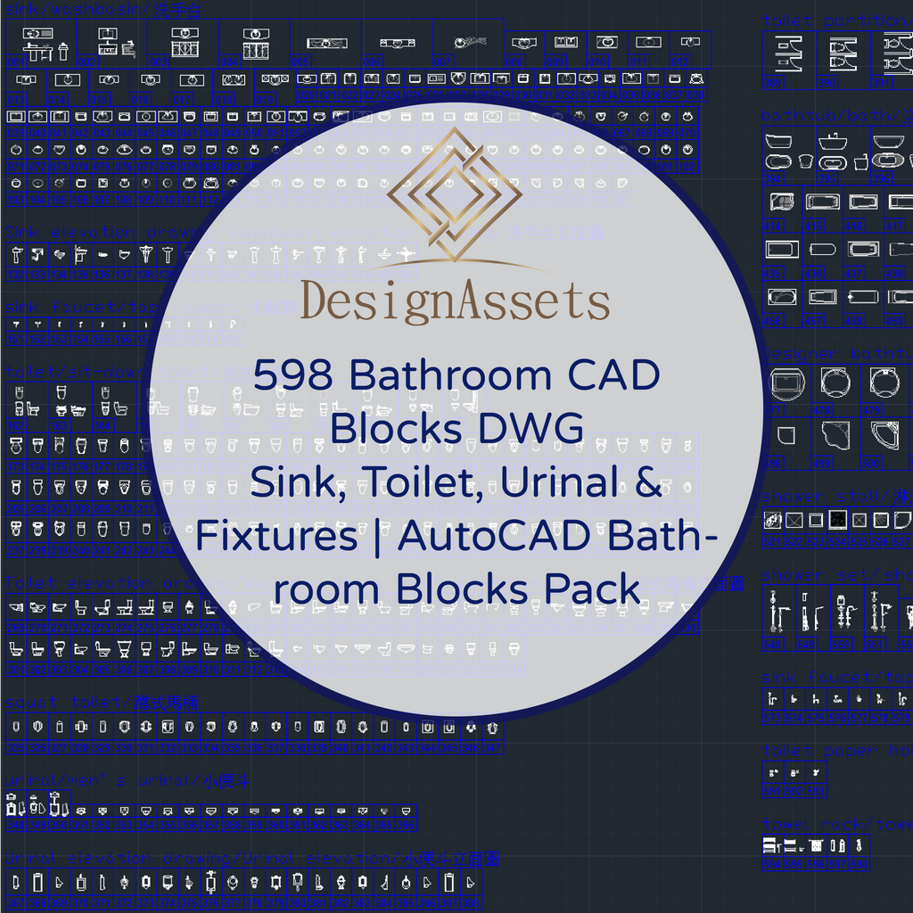 598 Bathroom CAD Blocks DWG – Sink, Toilet, Urinal & Fixtures | AutoCAD Bathroom Blocks Pack - DesignAssets