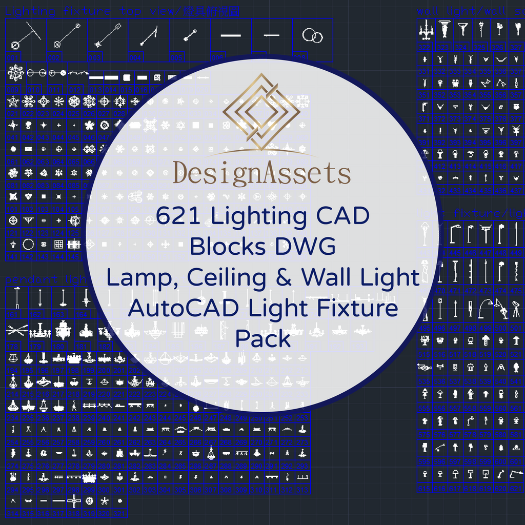 621 Lighting CAD Blocks DWG – Lamp, Ceiling & Wall Light | AutoCAD Light Fixture Pack - DesignAssets