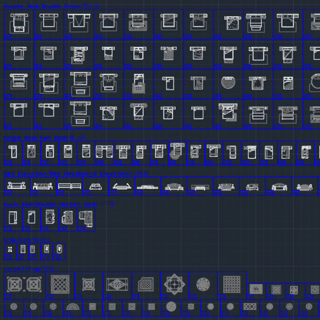 200 Bed CAD Blocks DWG – Single, Double, Bunk & Baby Bed | AutoCAD Furniture Blocks Pack - DesignAssets