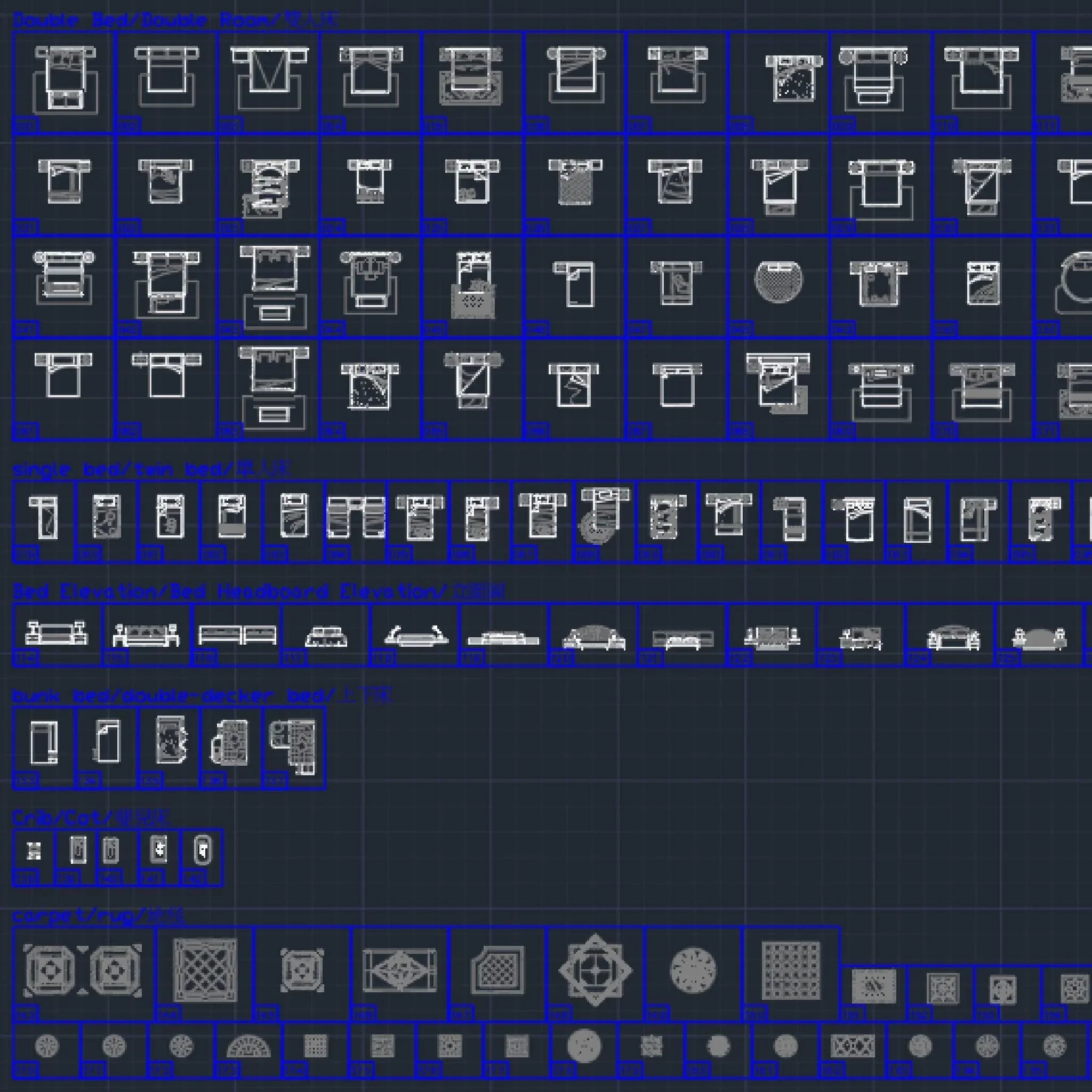 200 Bed CAD Blocks DWG – Single, Double, Bunk & Baby Bed | AutoCAD Furniture Blocks Pack - DesignAssets