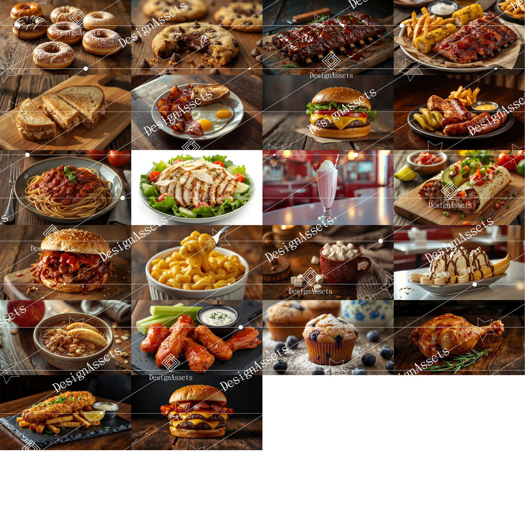 American Food Photo Pack (50 Images) – Burgers, Fries & Classic USA Cuisine - DesignAssets