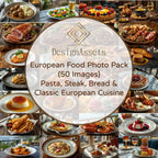 European Food Photo Pack (50 Images) – Pasta, Steak, Bread & Classic European Cuisine - DesignAssets