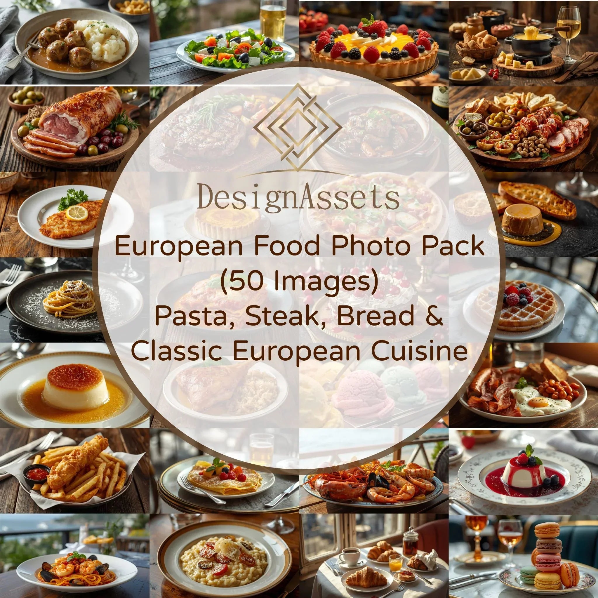 European Food Photo Pack (50 Images) – Pasta, Steak, Bread & Classic European Cuisine - DesignAssets